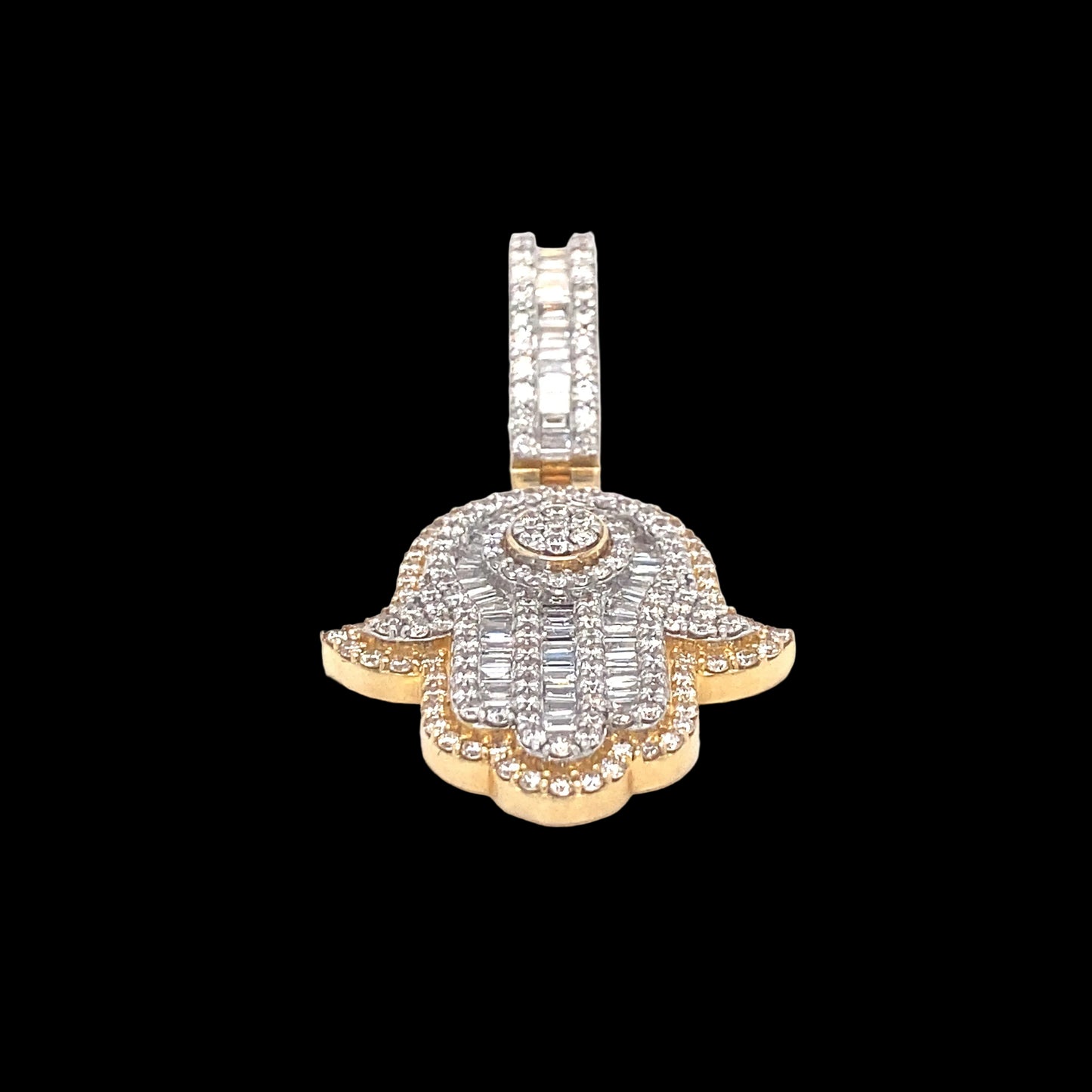 Baguette Diamond Hamsa Charm 14k Gold