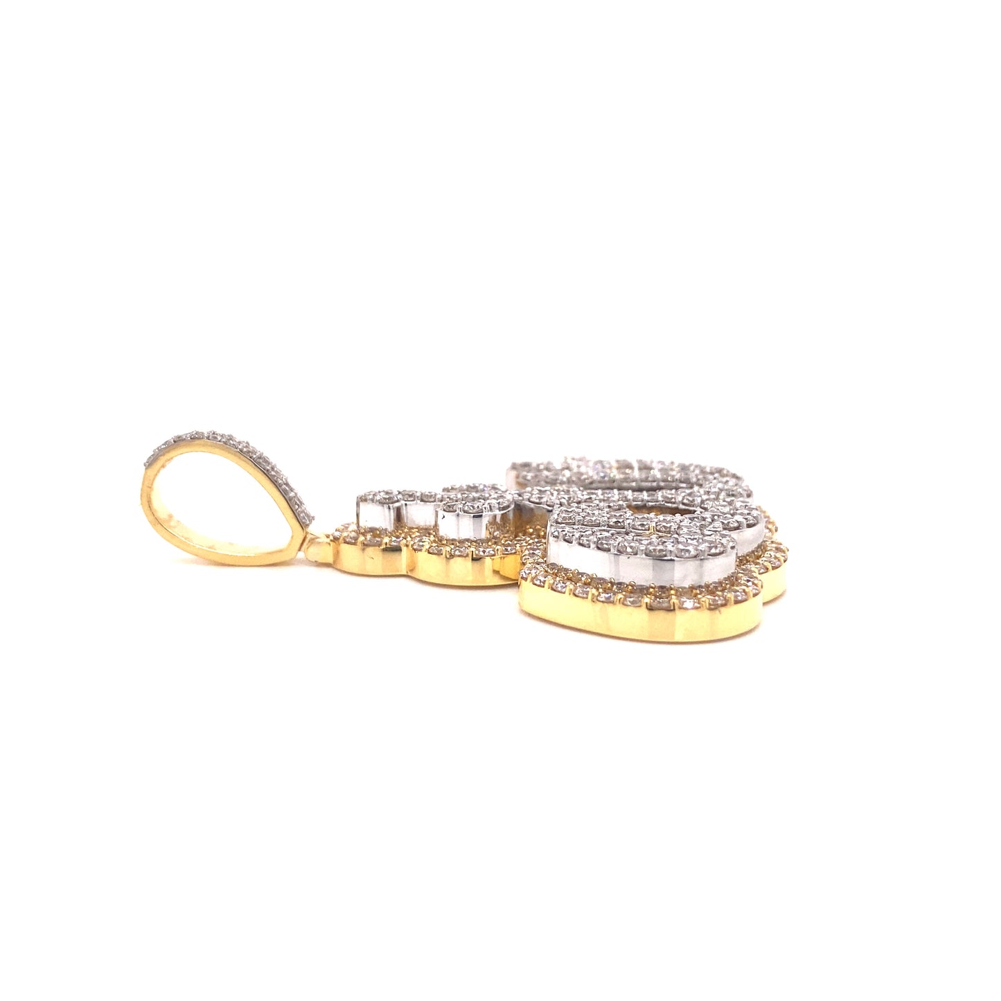 Side pendant in yellow gold and diamonds.
