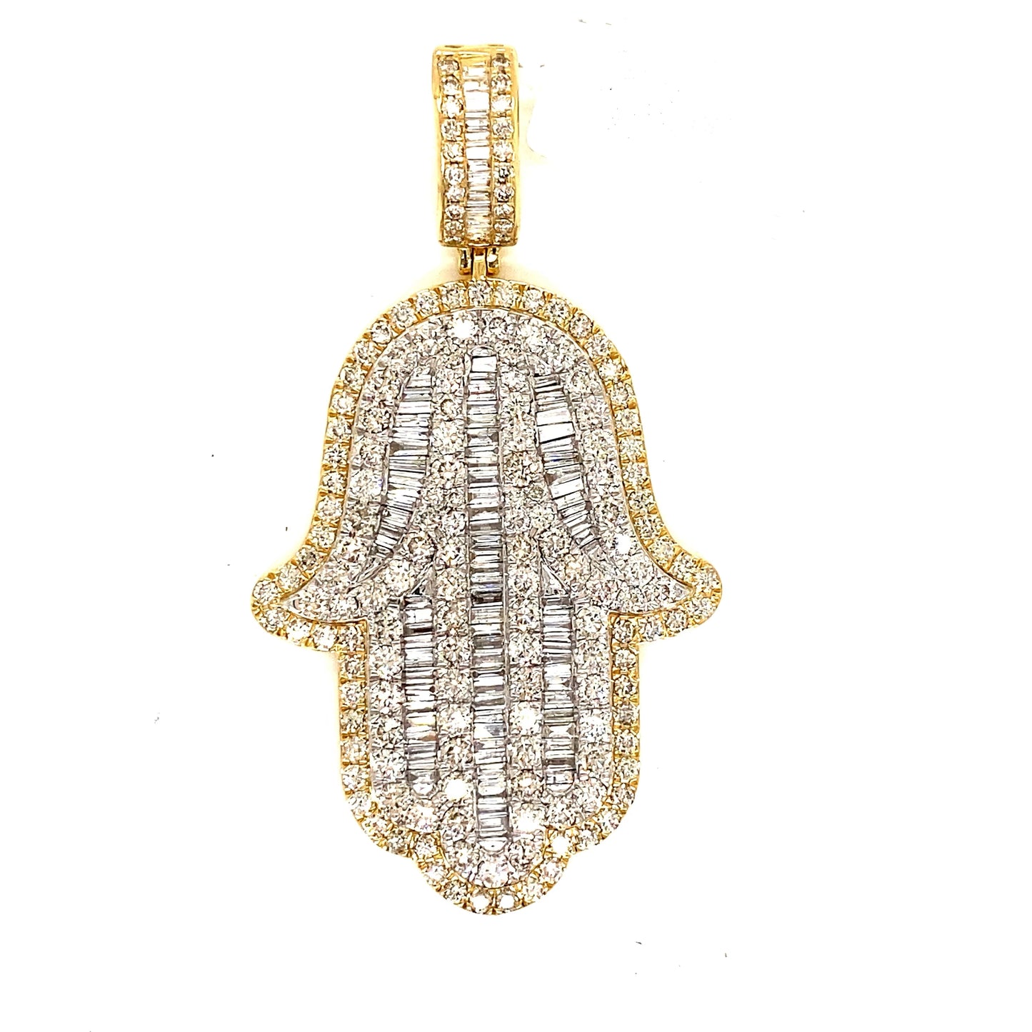 white gold jumbo baguette diamond hamsa pendant