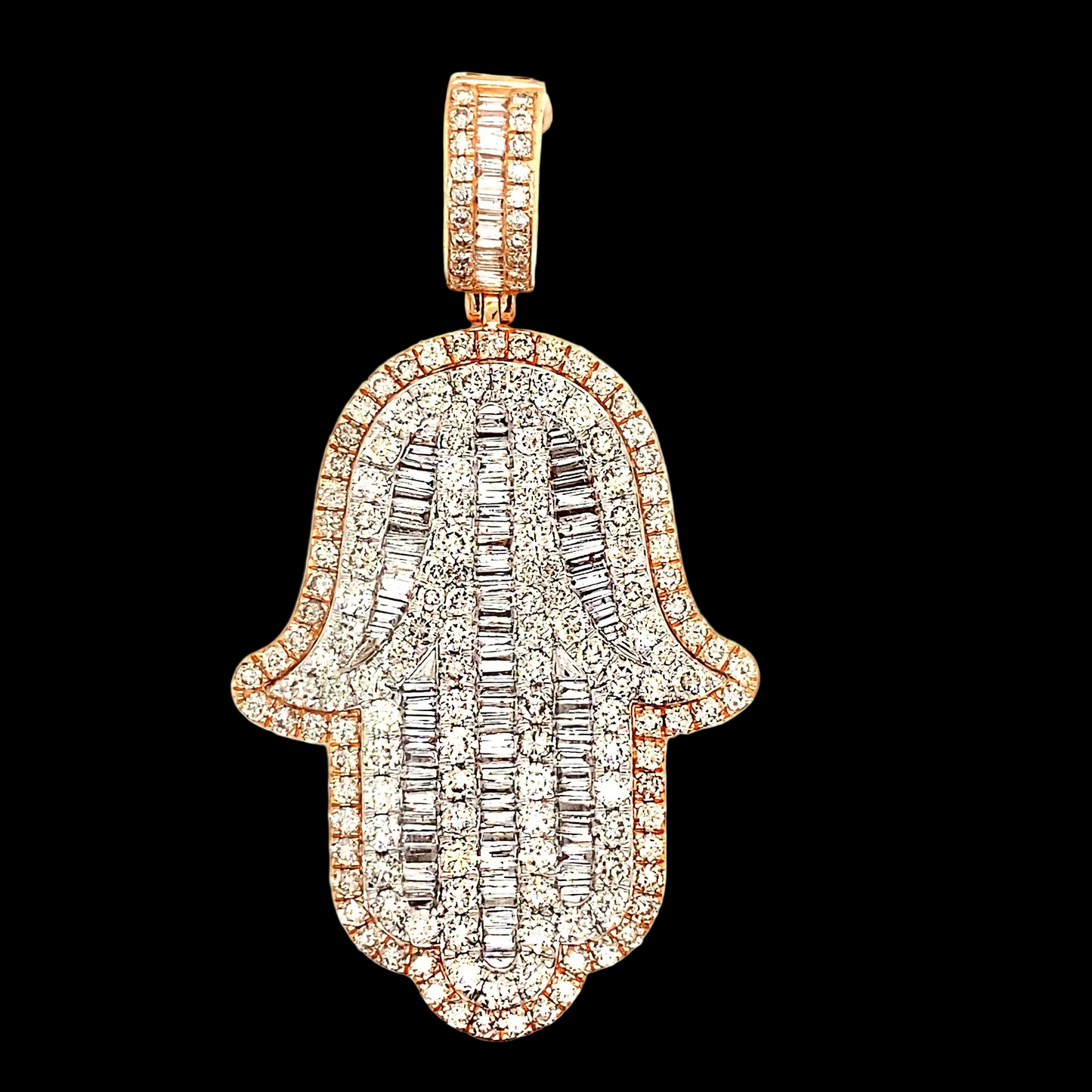 white gold jumbo baguette diamond hamsa pendant
