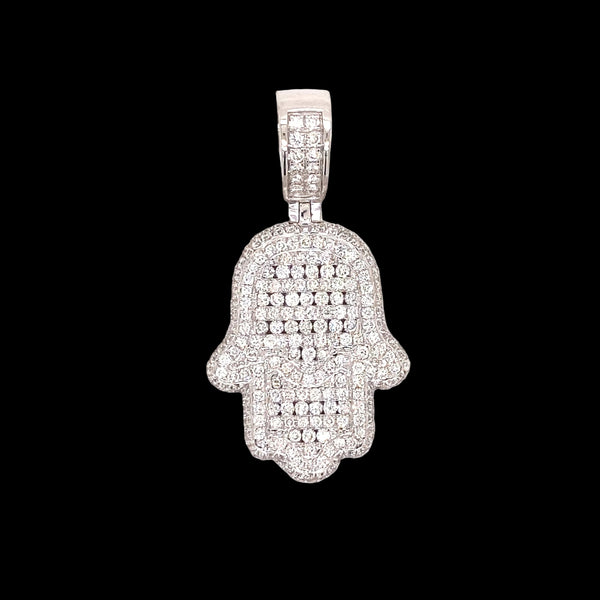 White gold and diamond Hamsa symbol pendant.