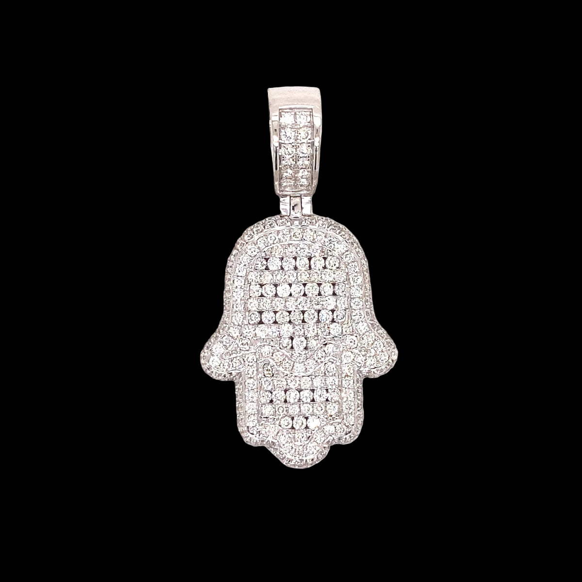 White gold and diamond Hamsa symbol pendant.