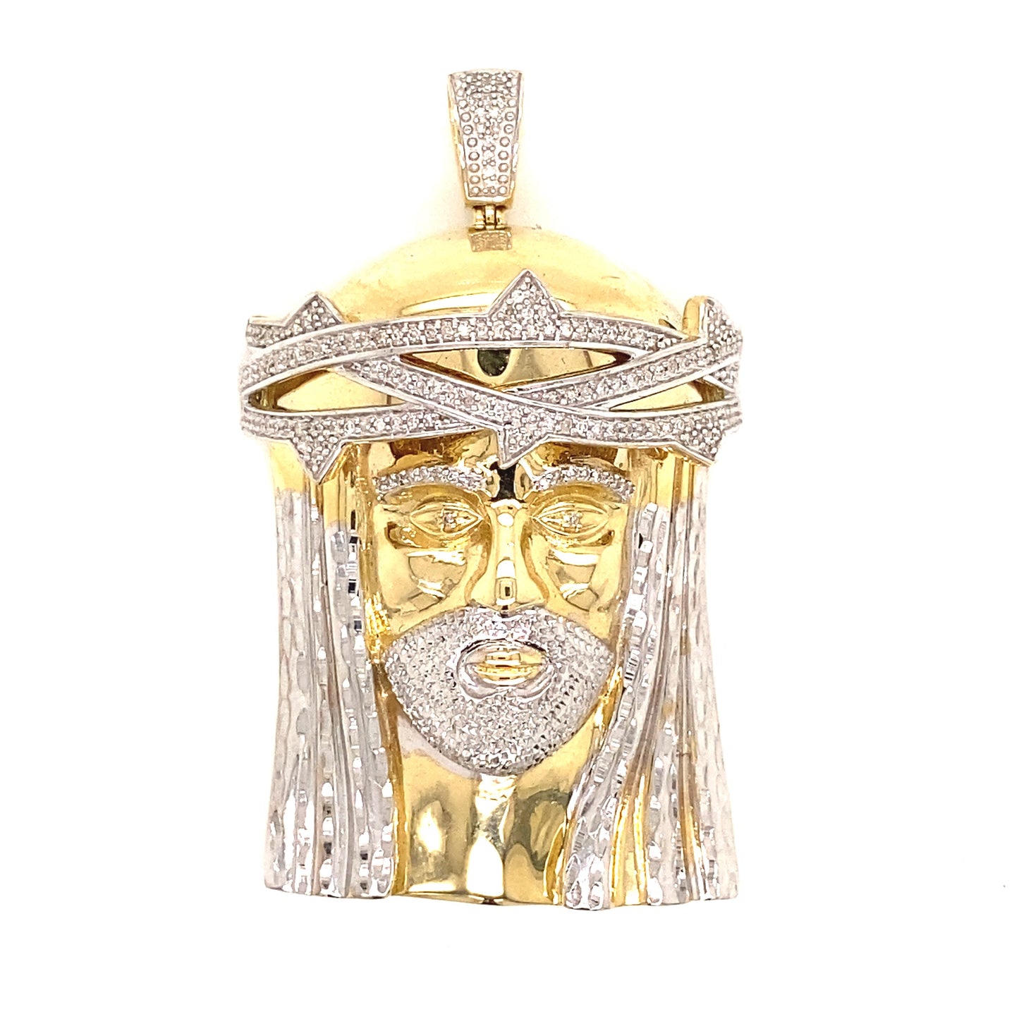 Jesus head pendant with small diamond stones.