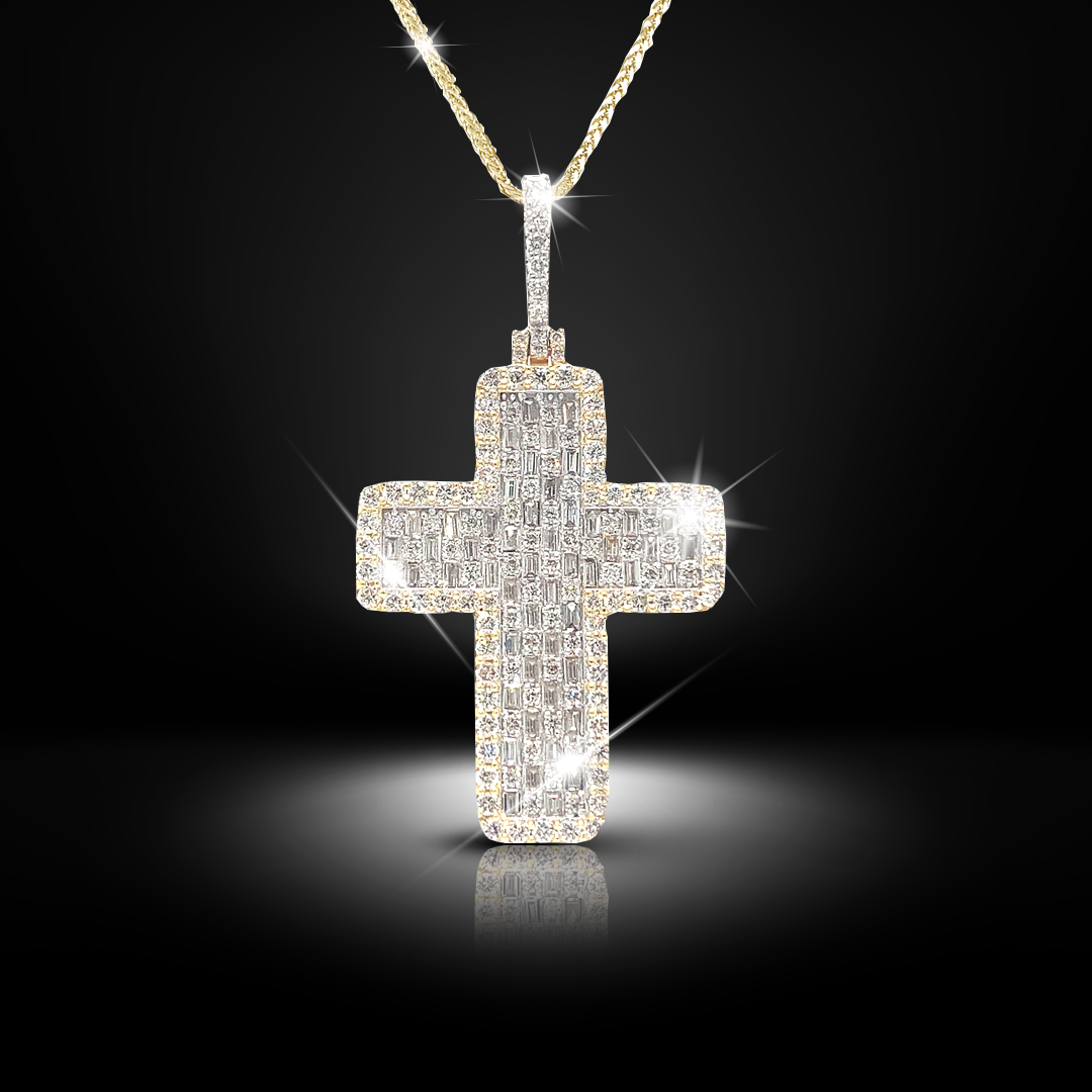 Baguette Diamond Cross Pendant 10K Gold 20 Yellow Gold