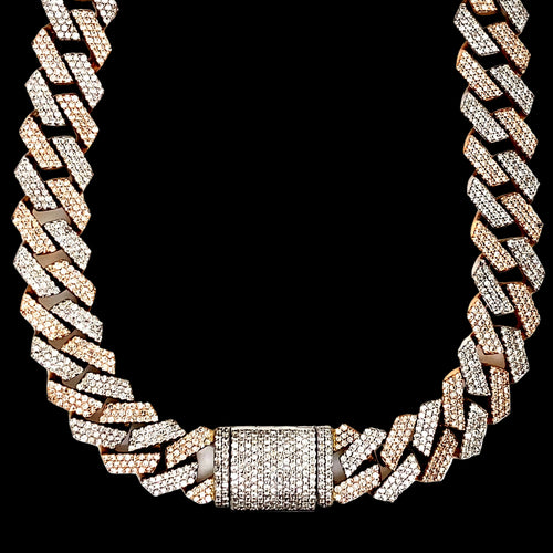 10MM Two-Tone Rose and White Diamond Cuban Chain