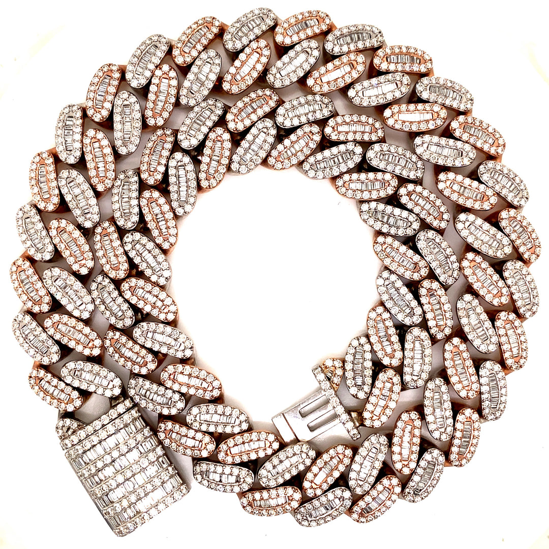 18MM Round and Baguette Diamond Cuban Chain