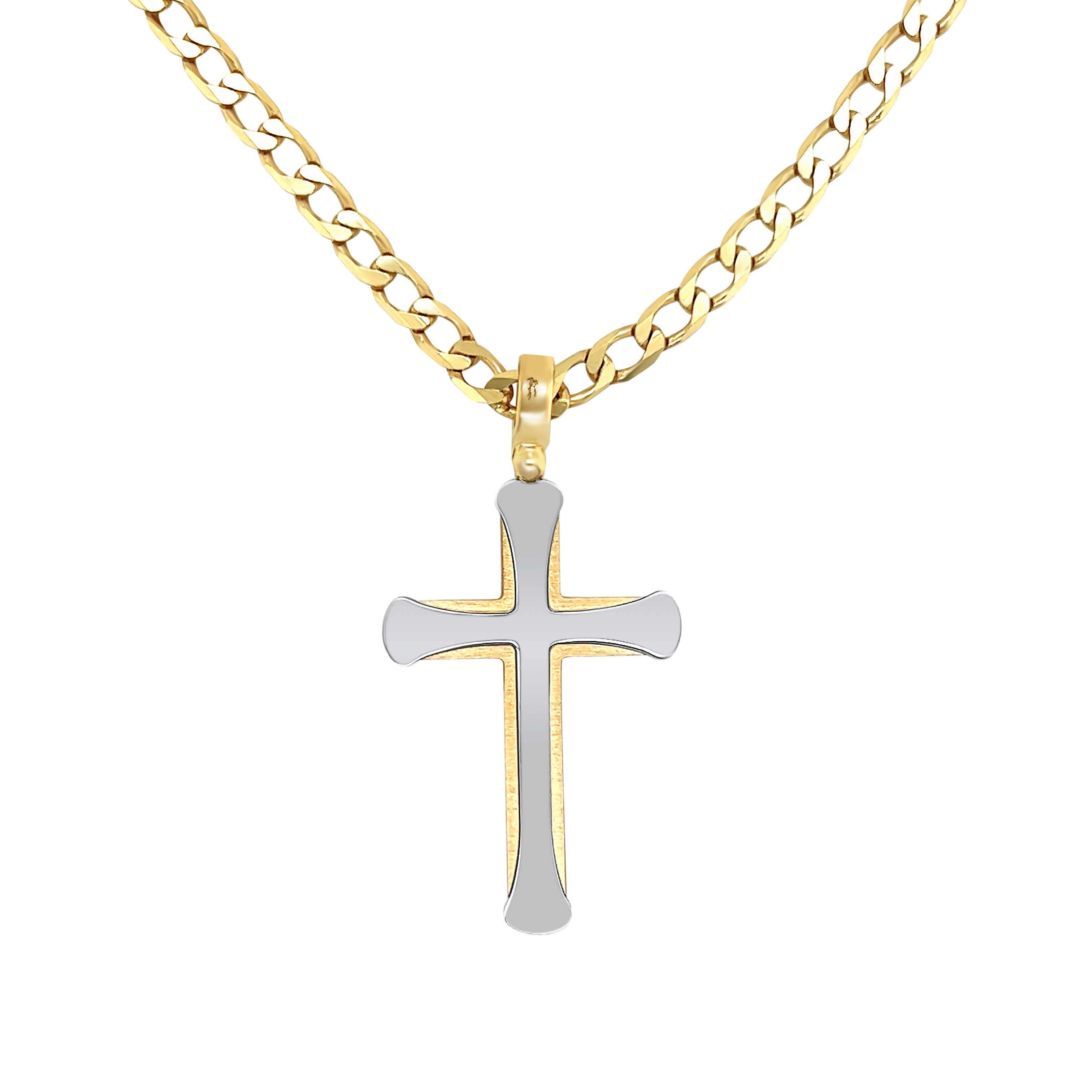 St. Nicholas Two Tone Cross Pendant Necklace