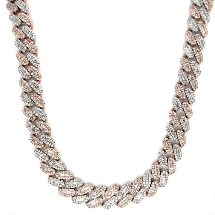 12.5MM Baguette Rose-White Gold Diamond Cuban Link