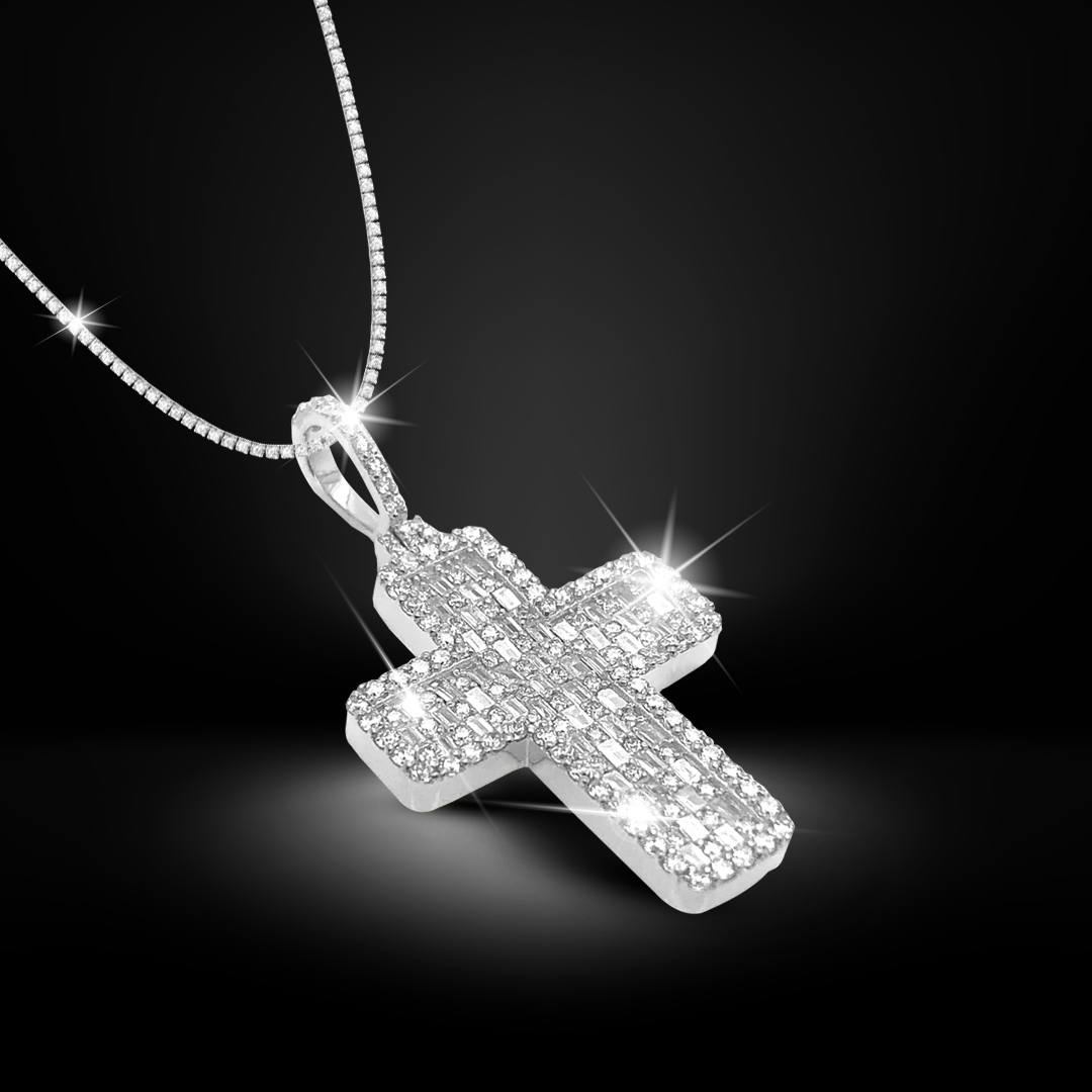 Baguette Diamond Cross Pendant 10K Gold 20 Yellow Gold