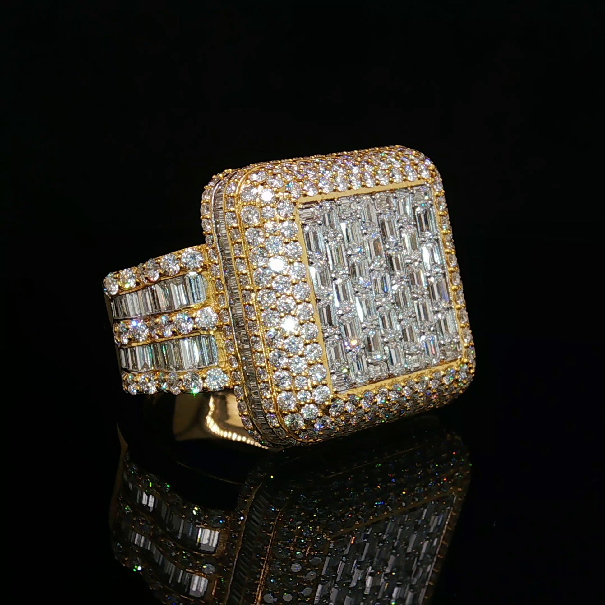 Diamond Mens Ring 14k Gold 8 CT Emerald Cut