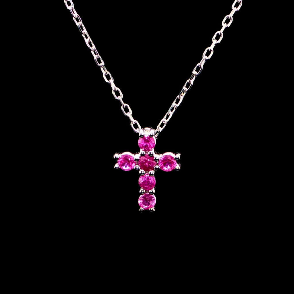 Pink Sapphire Cross Charm Necklace