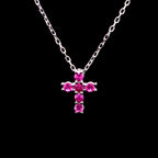 Pink Sapphire Cross Charm Necklace