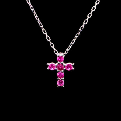 Pink Sapphire Cross Charm Necklace