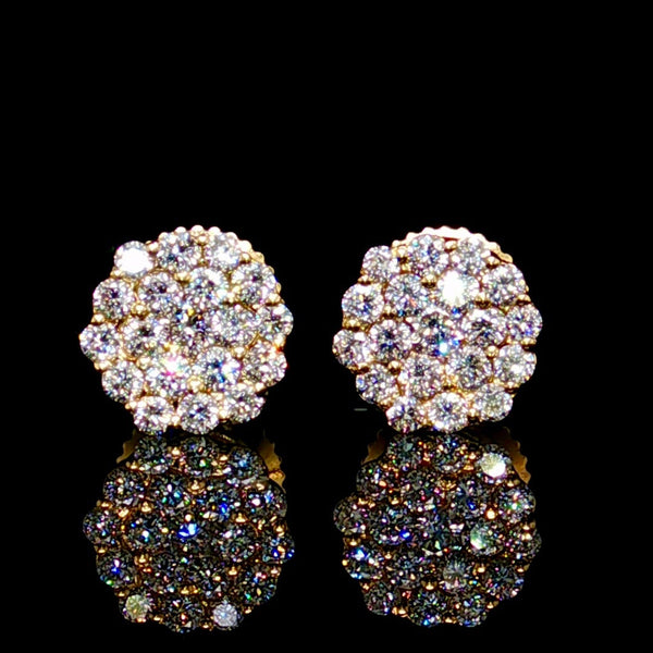 7MM Cluster Diamond Earrings 14K Gold