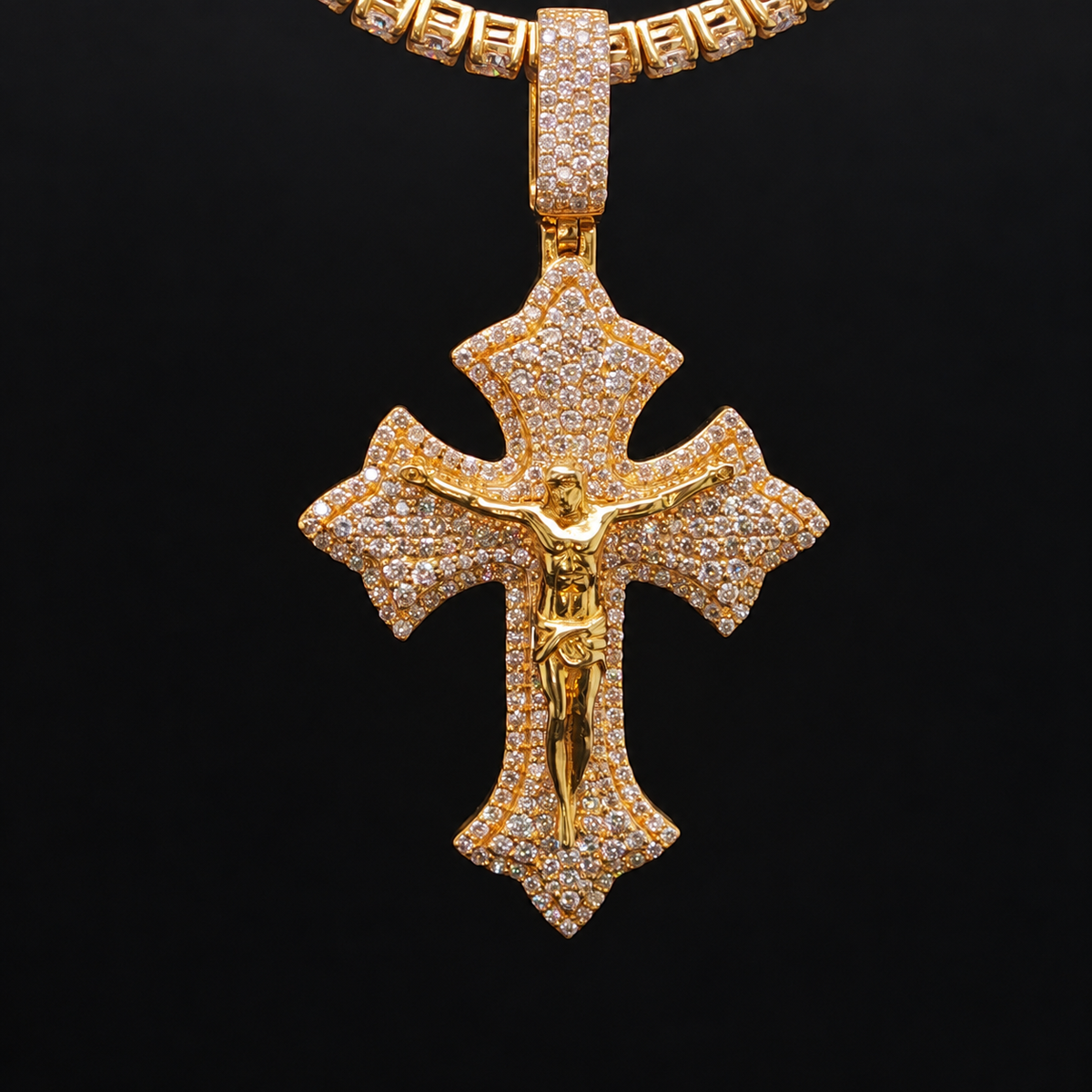 Jesus Figure Diamond Crucifix Pendant in 14KT Yellow Gold