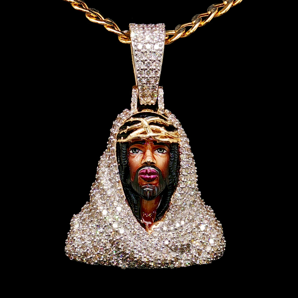 4 CTW Natural Diamond Black Jesus Head Pendant 14K Gold