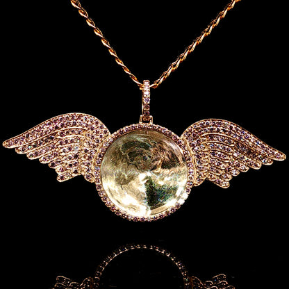 Big Diamond Angel Wing Photo Pendant