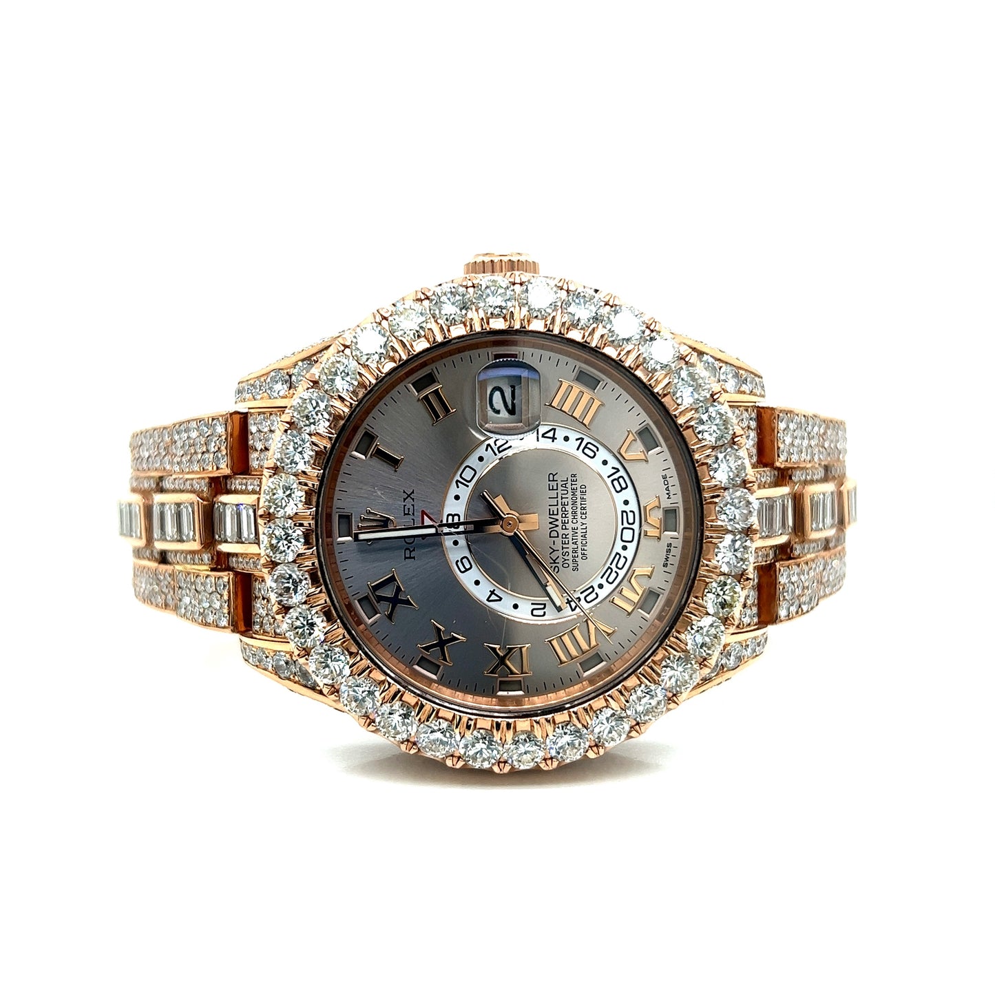 Rose Gold Rolex Skywdweller Full Diamond