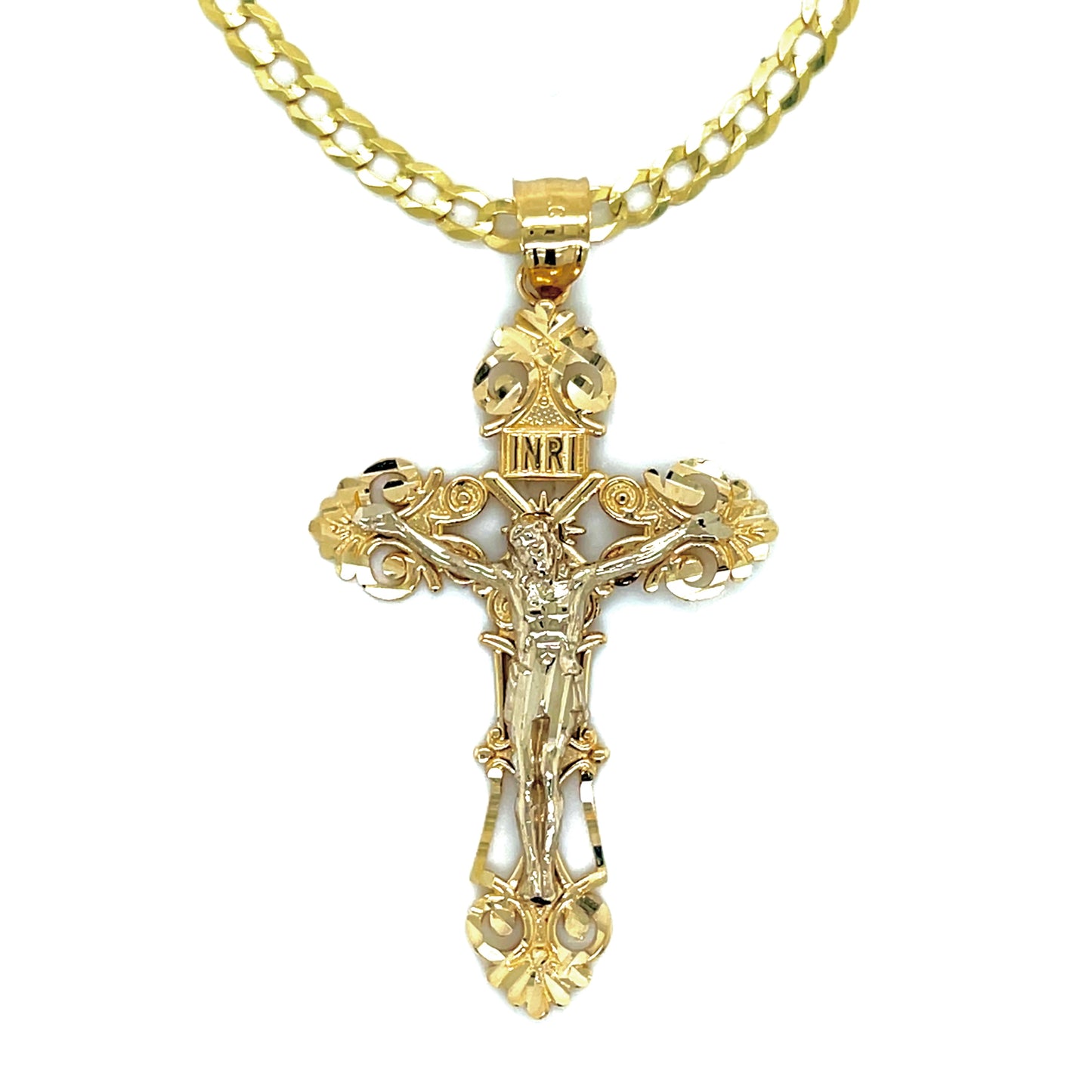 Floral Crucifix in Solid 14KT Gold