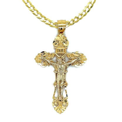 Floral Crucifix in Solid 14KT Gold
