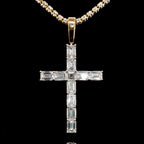 Emerald Diamond Cross Pendant in 14k Gold