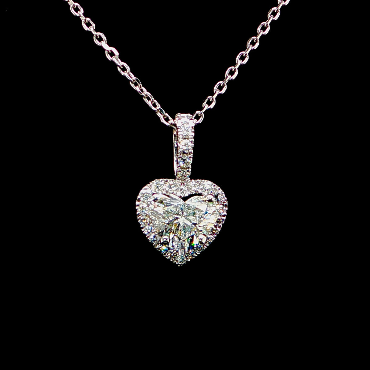 14k White Gold Heart Shape Diamond Necklace