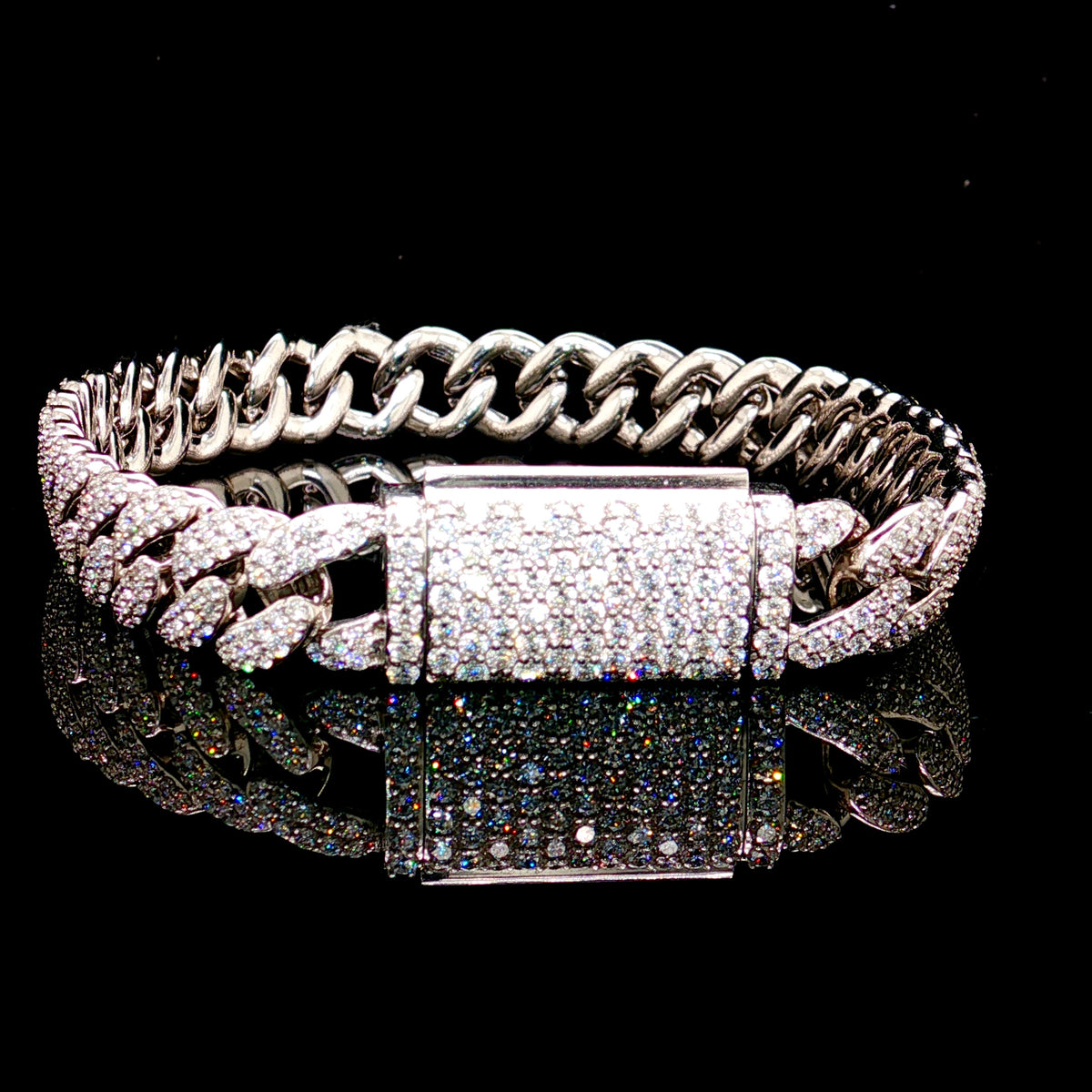 9.5MM Lab Diamond Pave White Gold Cuban Bracelet