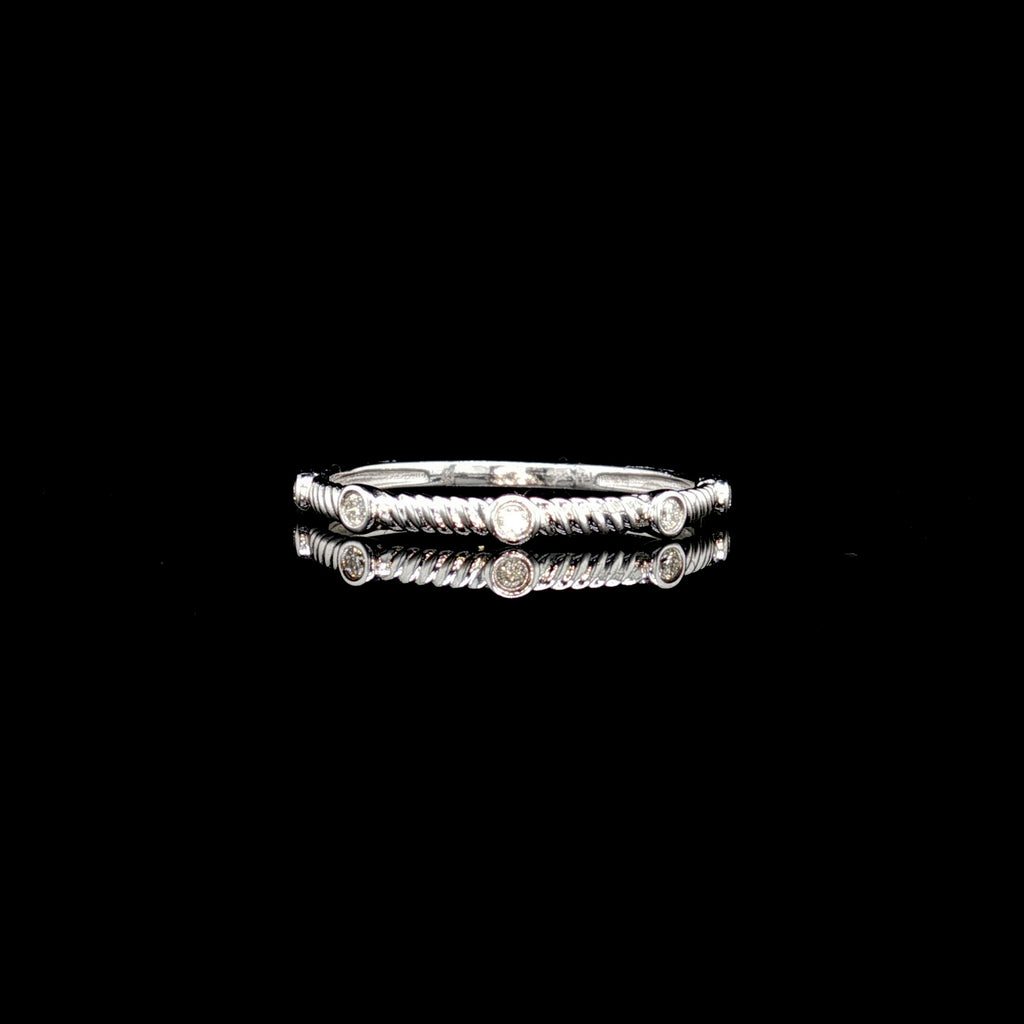 14K Gold and Diamond Dainty Textured Ring