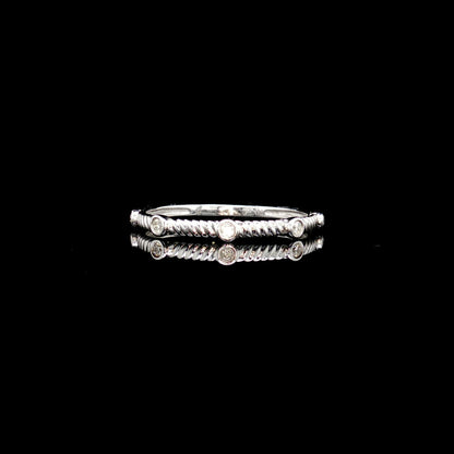 14K Gold and Diamond Dainty Textured Ring