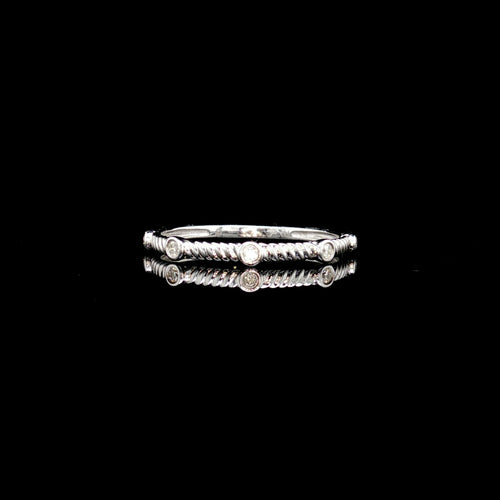 14K Gold and Diamond Dainty Textured Ring