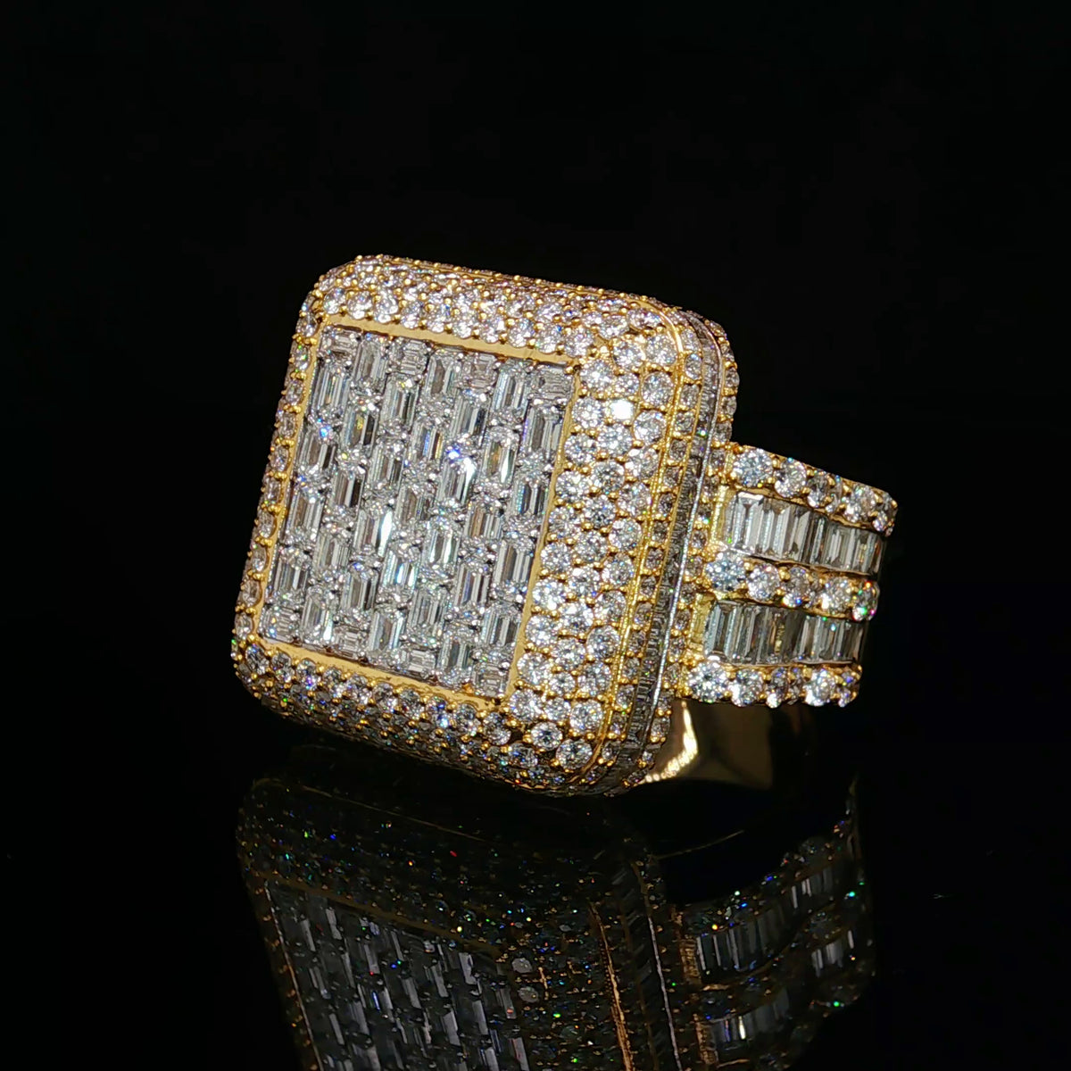 Diamond Mens Ring 14k Gold 8 CT Emerald Cut