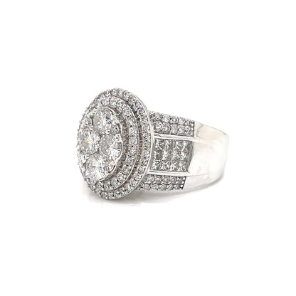 Round Brilliant and Princess Cut Double Halo Ring