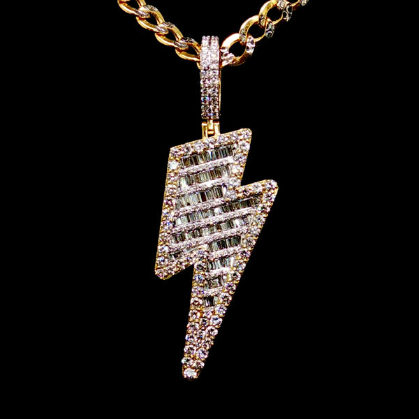 Gold and Diamond Baguette Lightning Bolt Pendant 10K Gold