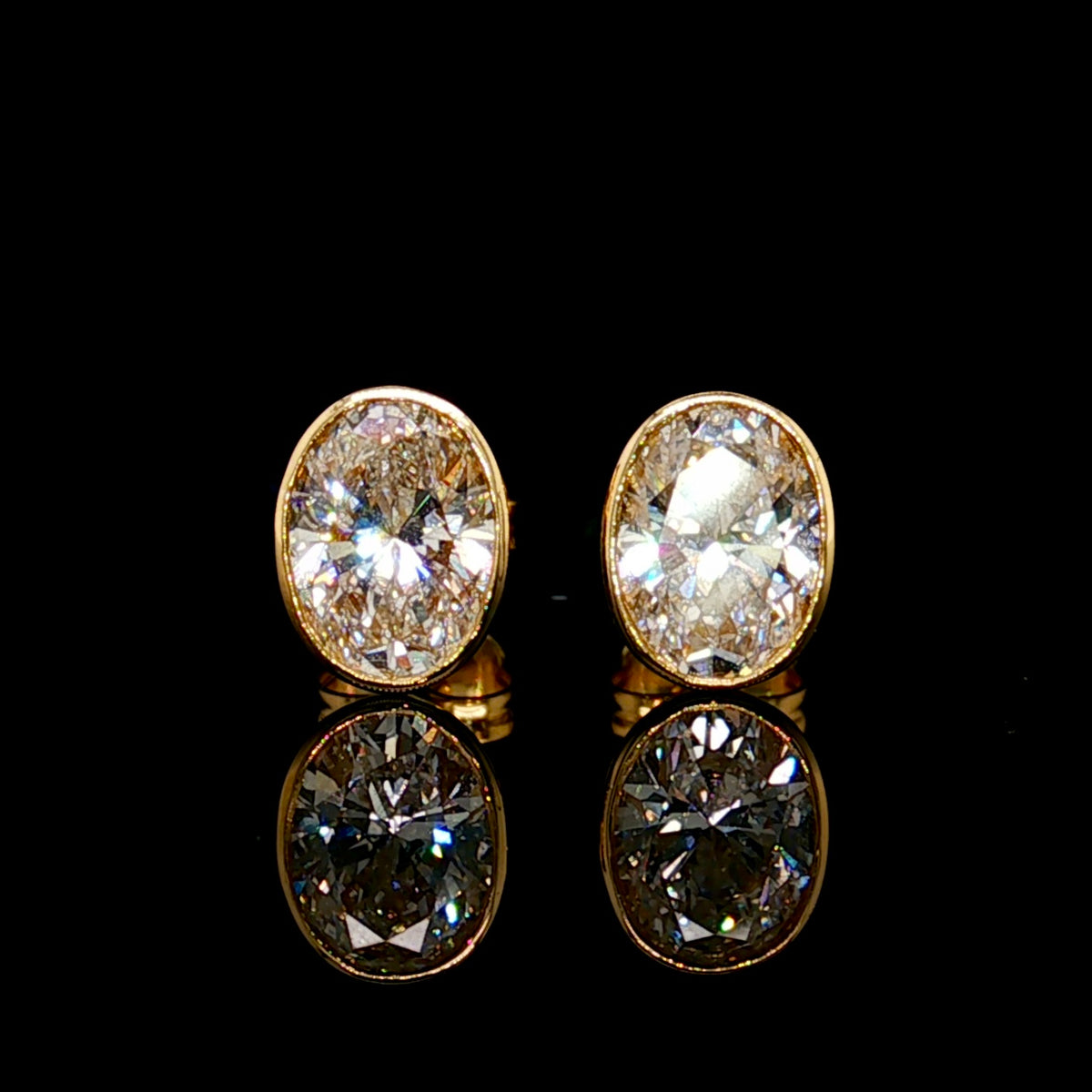 Lab Grown Oval Diamond Bezel Set Studs 14K Gold