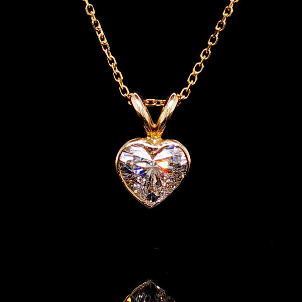 Lab Heart Diamond Bezel Set Pendant 14K Gold