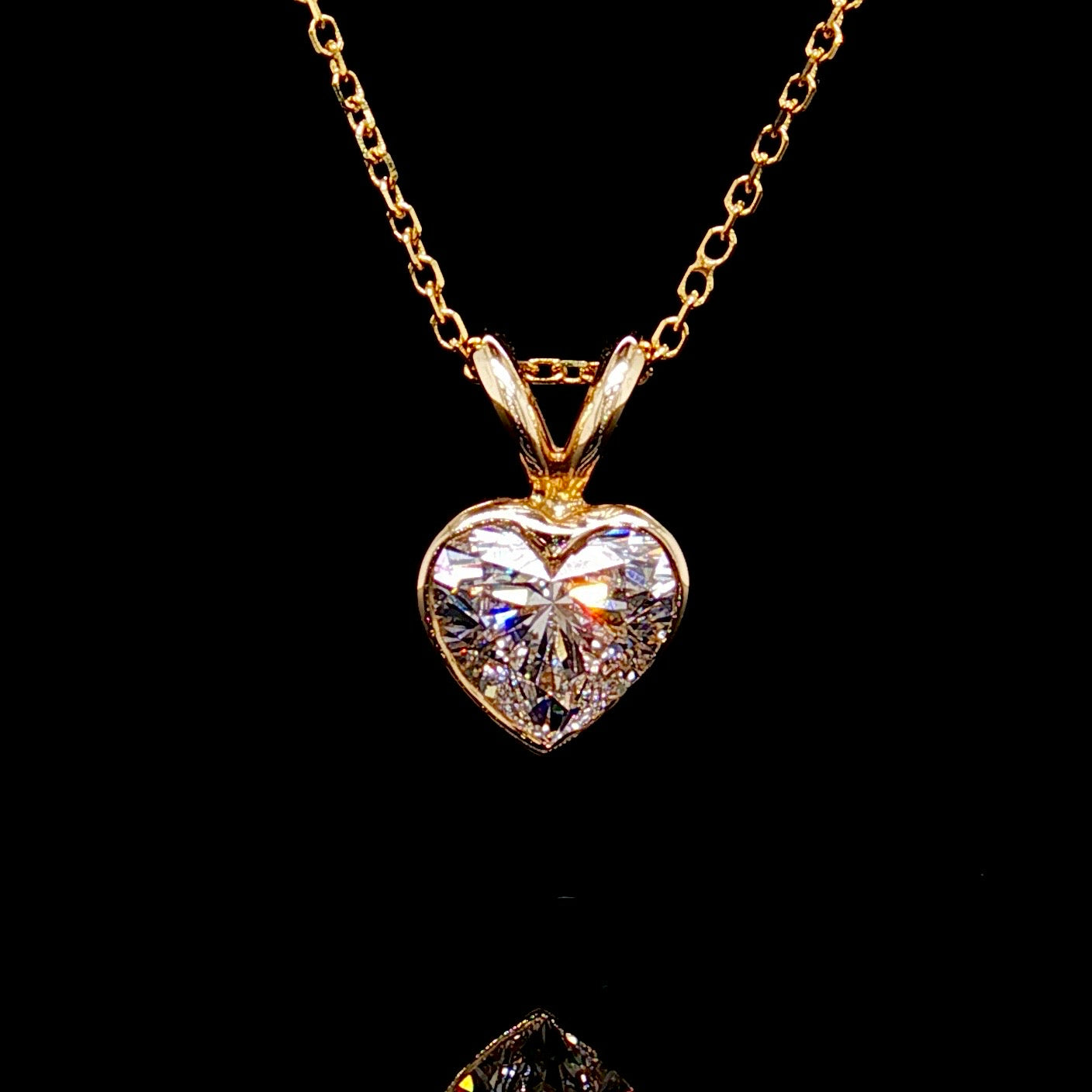 Lab Heart Diamond Bezel Set Pendant 14K Gold