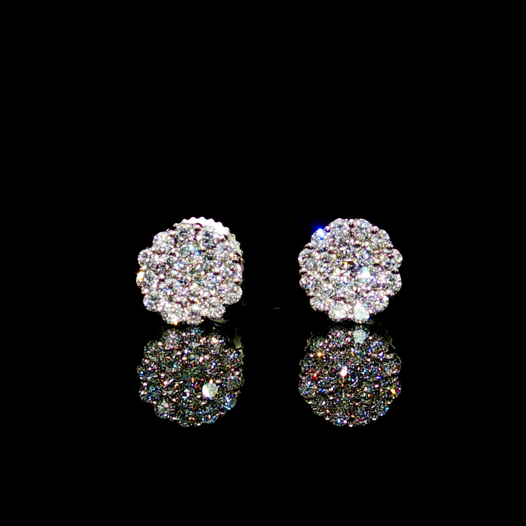7MM Cluster Diamond Earrings 14K Gold