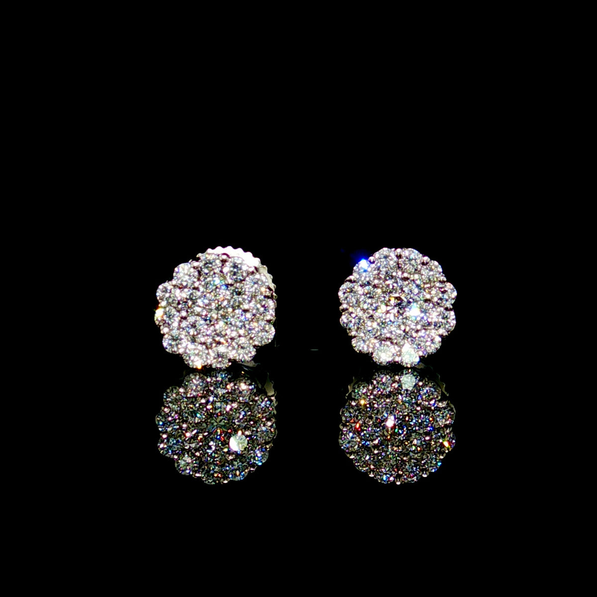 7MM Cluster Diamond Earrings 14K Gold