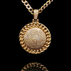 14k Gold Cuban Inspired Diamond Round Pendant