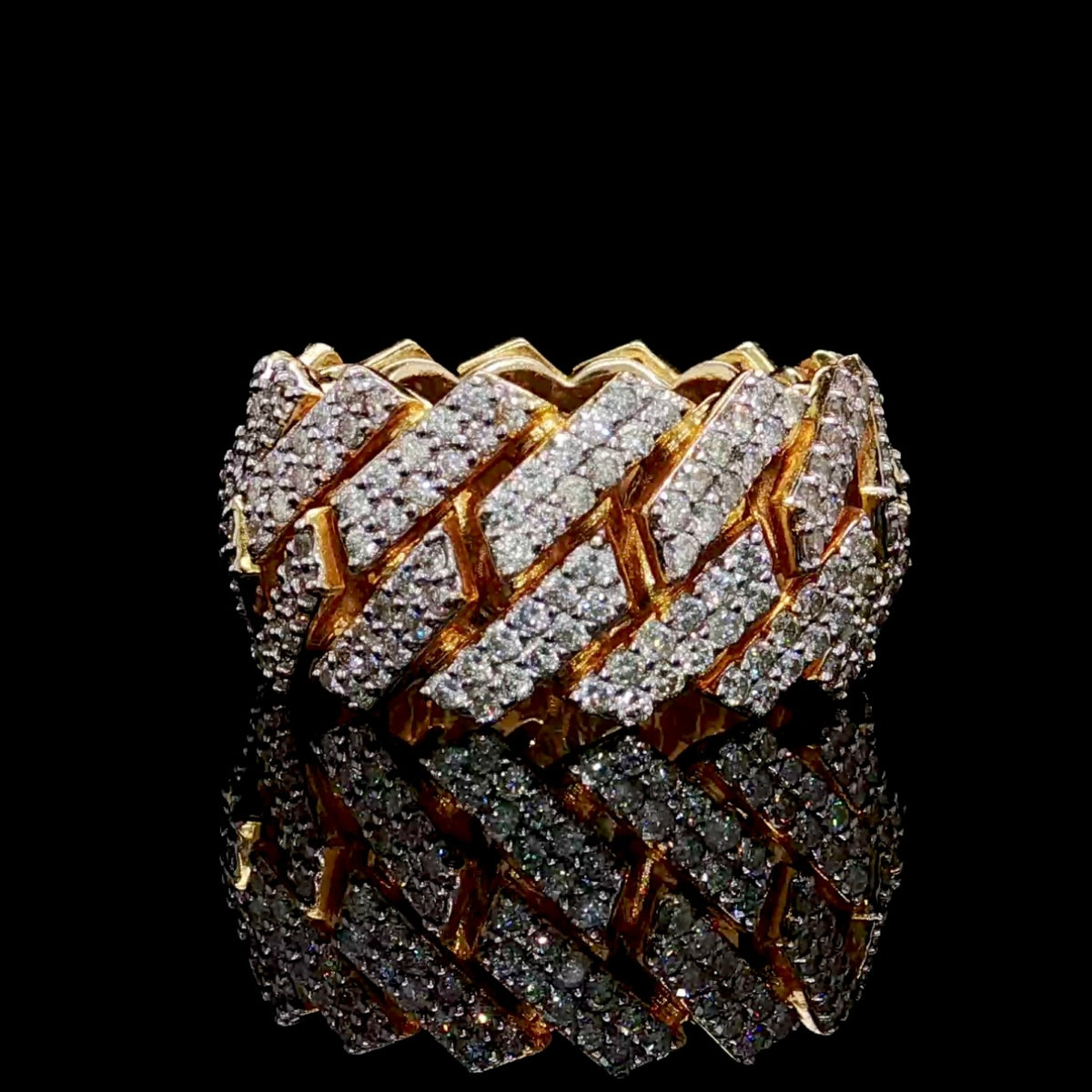 Diamond Cuban Mens Ring in Solid 14k Gold