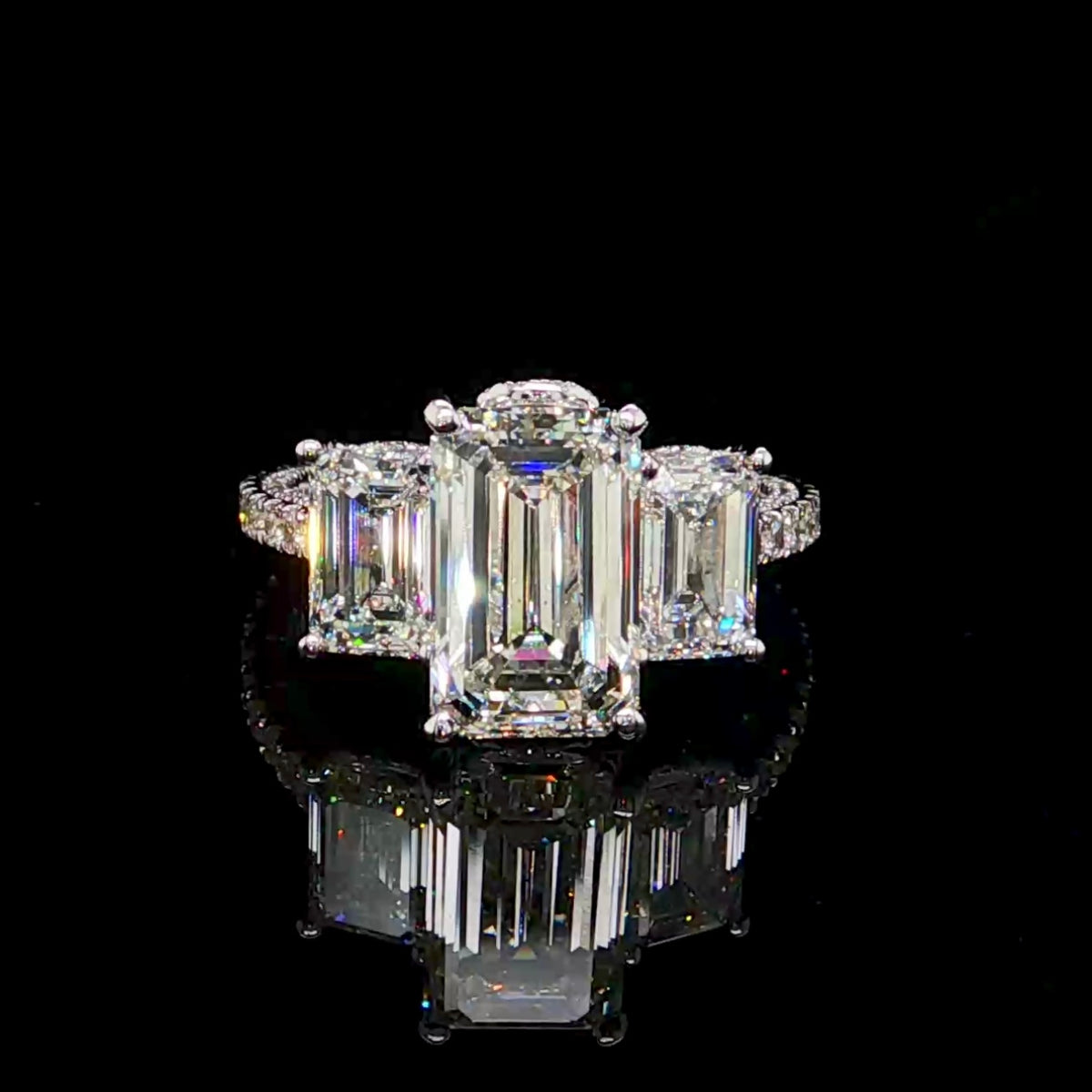 4CT Three-Stone Emerald Cut Diamond Engagement Ring