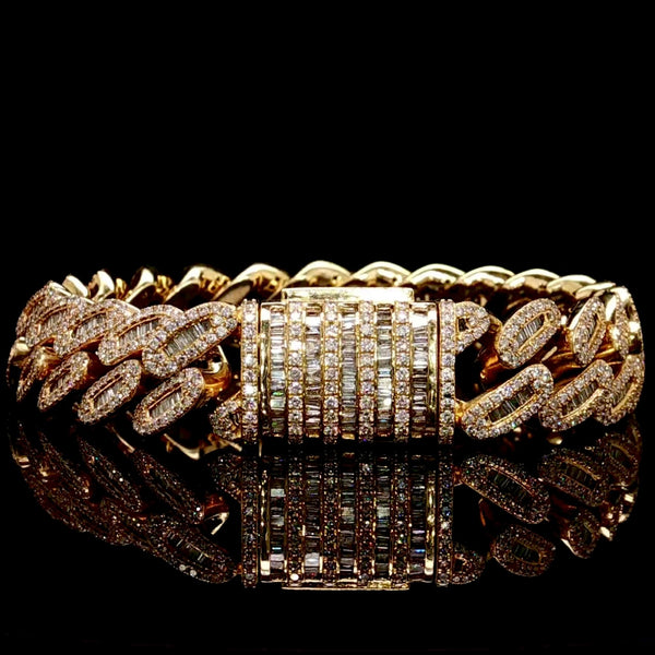 Natural Diamond Cuban Bracelet Baguette Cut 12.5MM