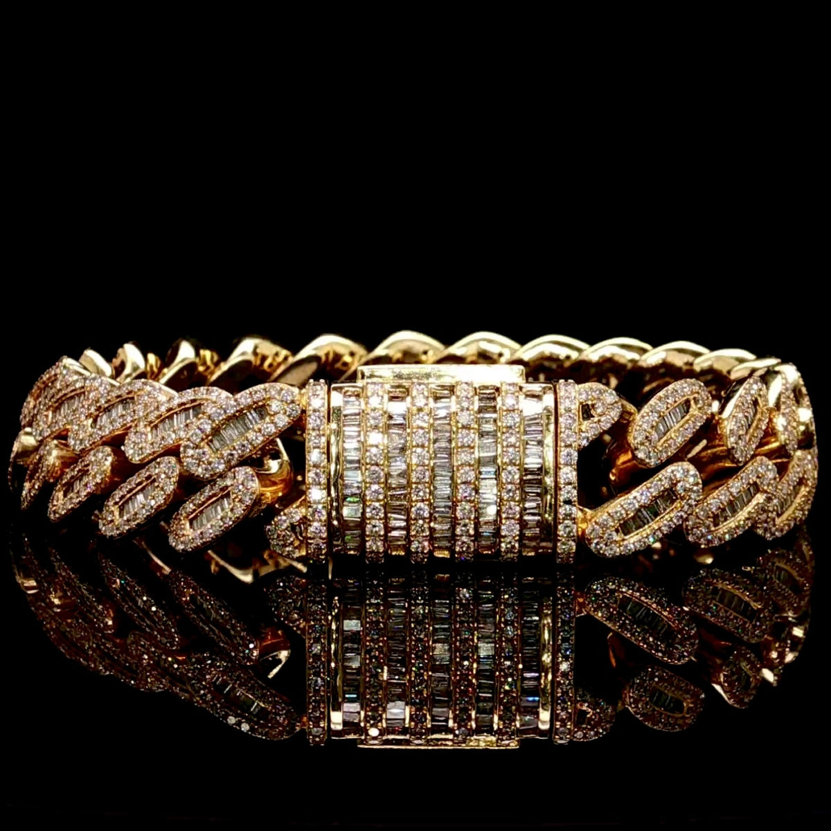 Natural Diamond Cuban Bracelet Baguette Cut 12.5MM