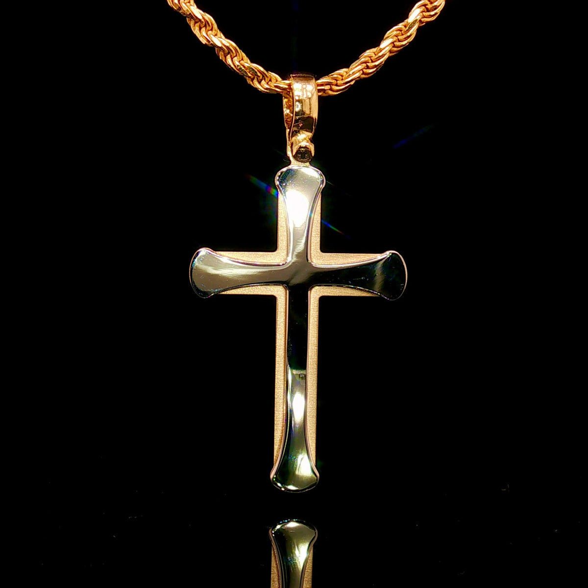 Two Tone Cross Pendant 18K