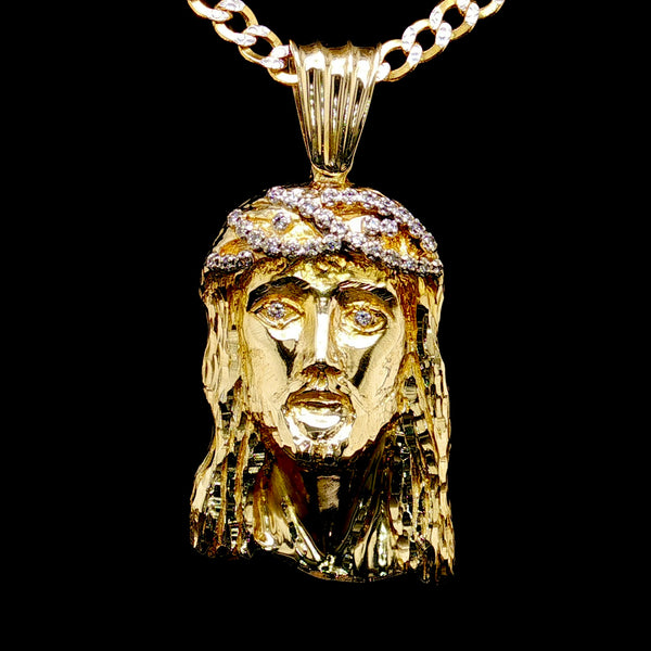 14K Gold and Diamond Jesus Head Pendant