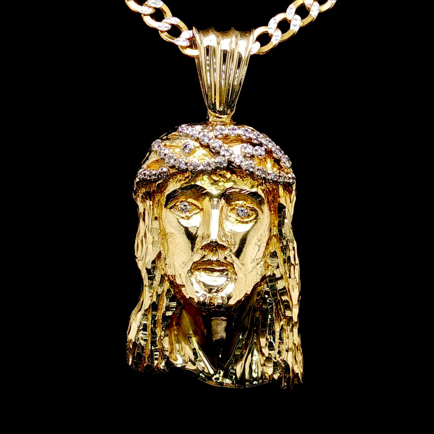 14K Gold and Diamond Jesus Head Pendant