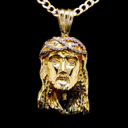 14K Gold and Diamond Jesus Head Pendant