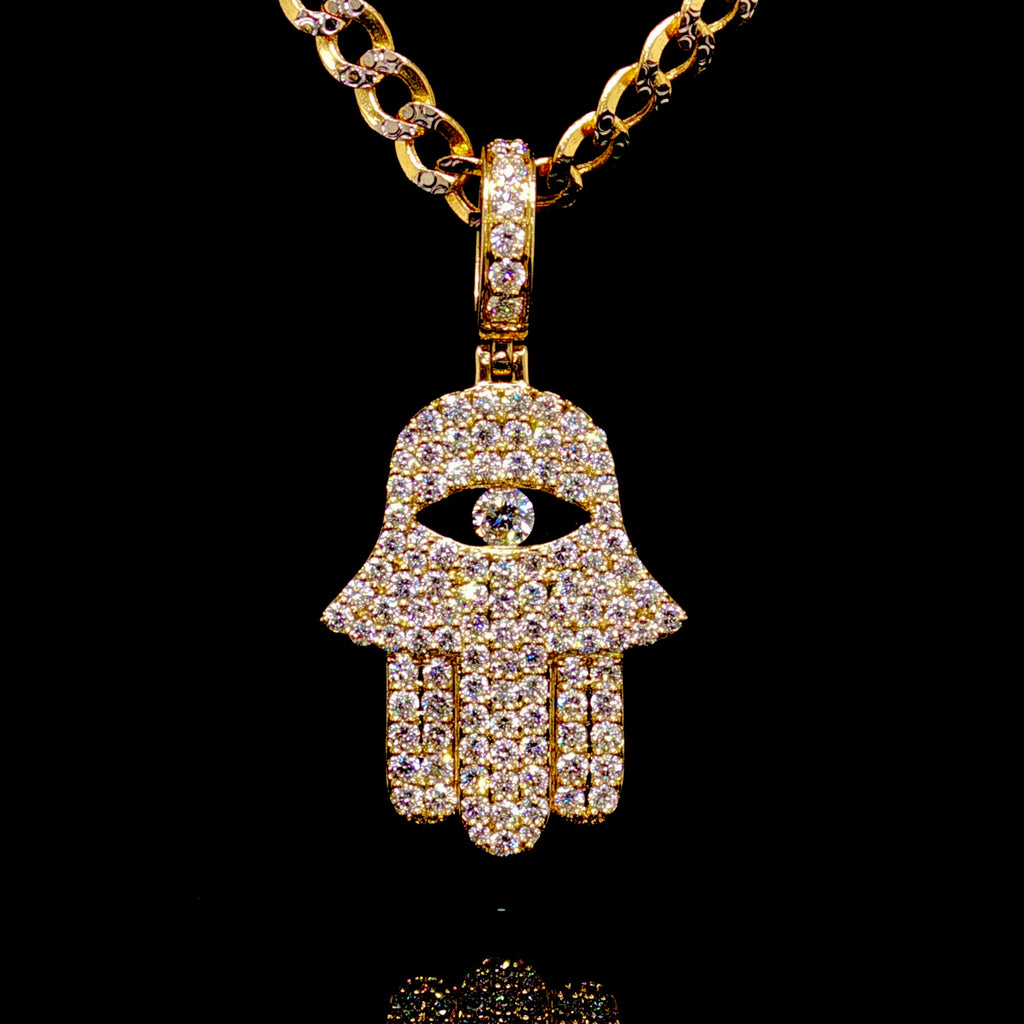 Natural Diamond Hamsah Pendant 14K Gold