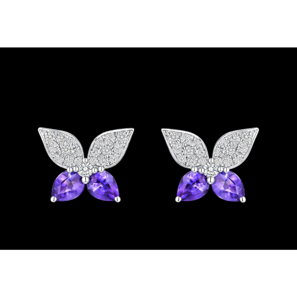 PEAR SHAPED TANZANITE AND DIAMOND BUTTERFLY EARRING
