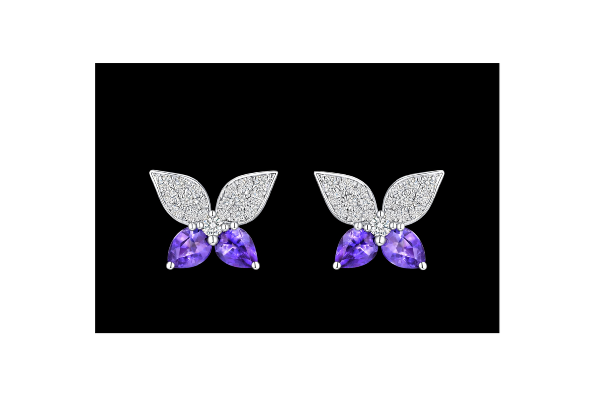 PEAR SHAPED TANZANITE AND DIAMOND BUTTERFLY EARRING